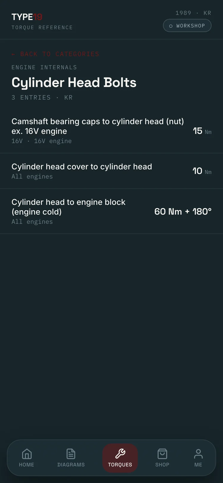 Flywheel and clutch torque figures filtered to a KR engine, with staged values in newton metres